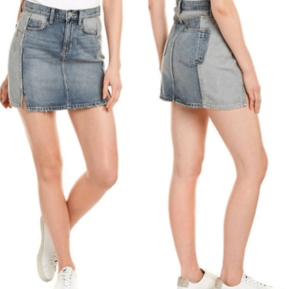 Current/Elliott Reversed Mashed Patchwork Denim Mini Skirt. Size 27